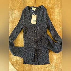 NWT, STRETCHY Boden Sparkly Navy Ribbed Cardigan, Sz. Small.